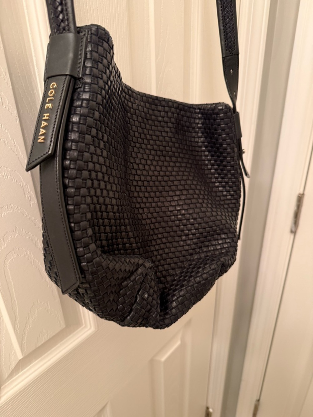 Cole Haan Black Woven Leather Shoulder Bag